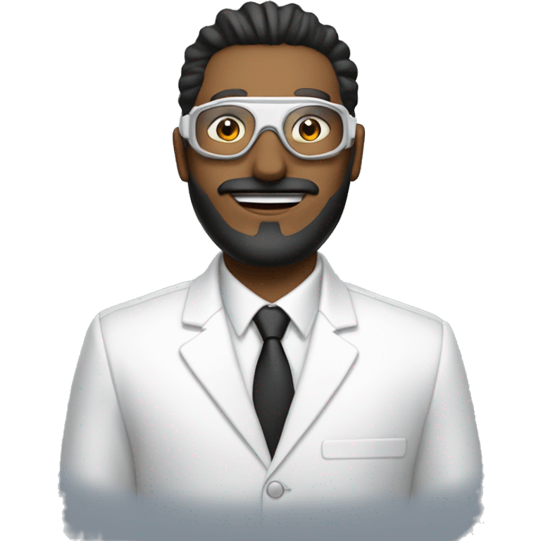 blad man with single spike with goggles in white suit with chin beard and earrings  emoji