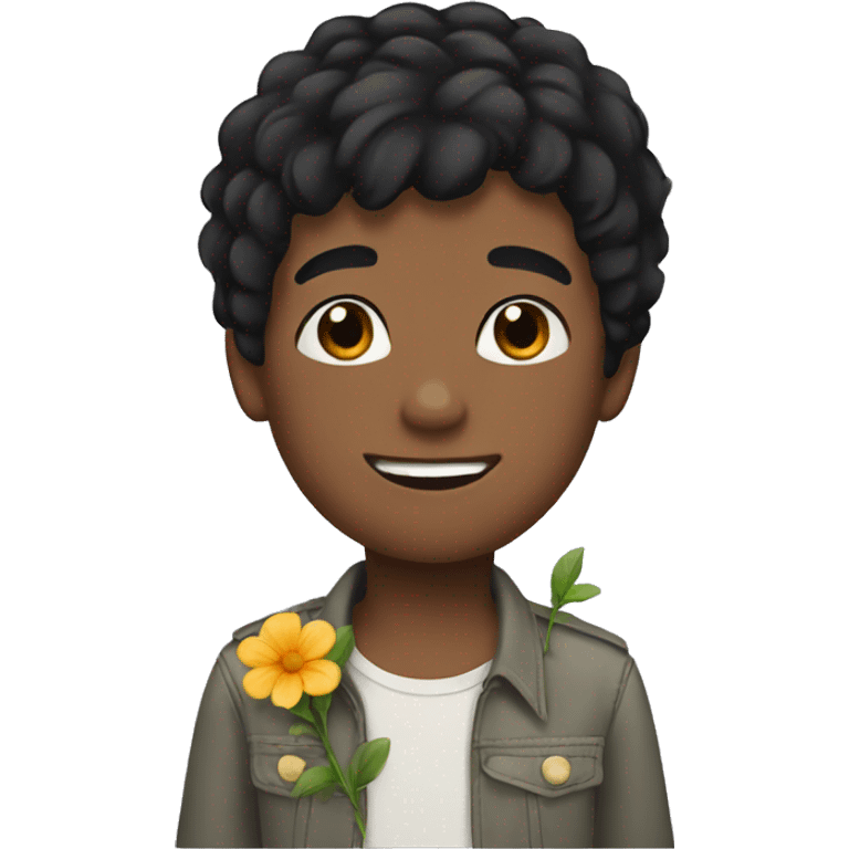 boy with black hair and flower emoji