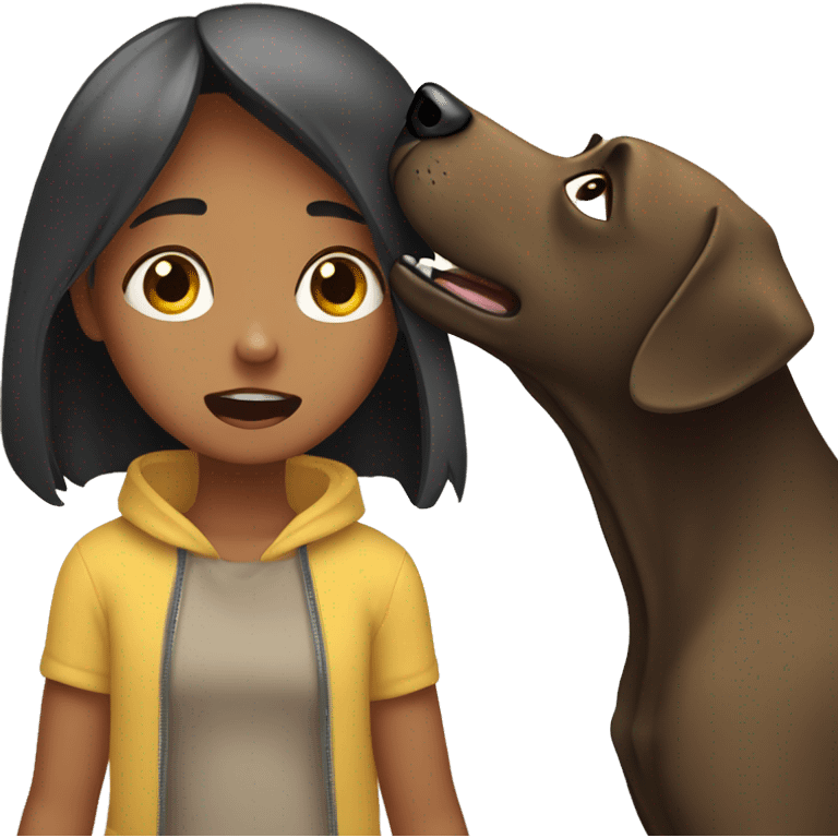 Create an emoji of a girl getting scared by a labrador getting too close to her face emoji