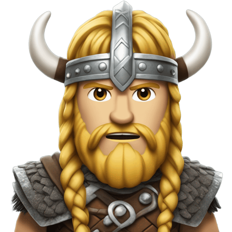 Erling Haaland as a Viking: a fierce and rugged look featuring braided hair, a long beard, and a horned helmet, merging ancient warrior aesthetics with modern athletic prowess emoji