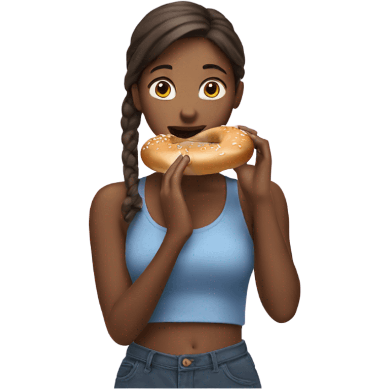 Girl eating a bagel emoji