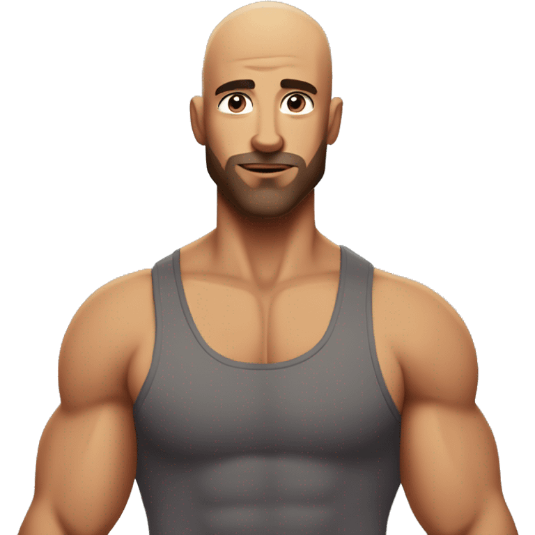 muscle man, close shaven head, tank top, hairy chest, full facial scruff emoji