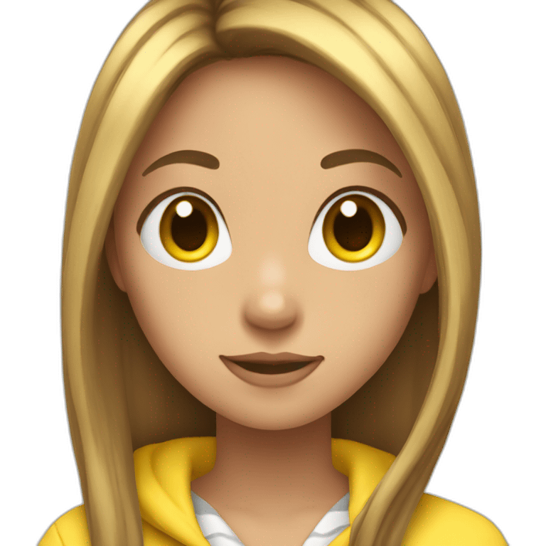 Brown straight long hair white woman wearing pikachu pajama emoji