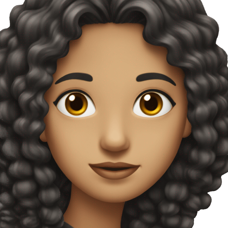 Lady with long curly black hair and brown eyes and pretty emoji