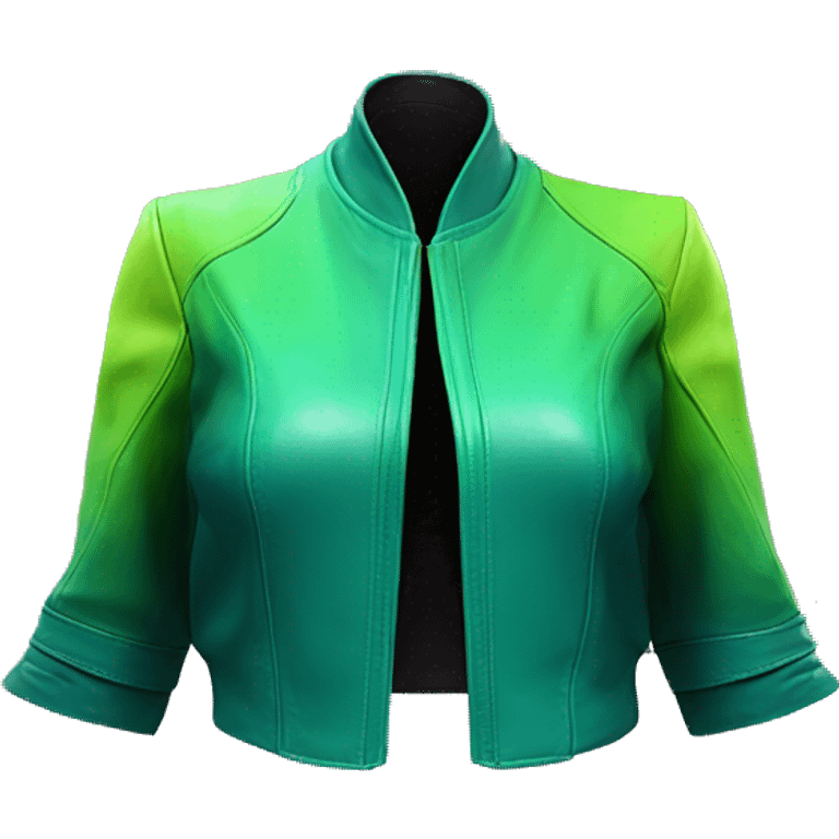 Realistic isolated side view of an open dark teal,lime green,mint green and emerald green ombre bolero fashion leather jacket. emoji