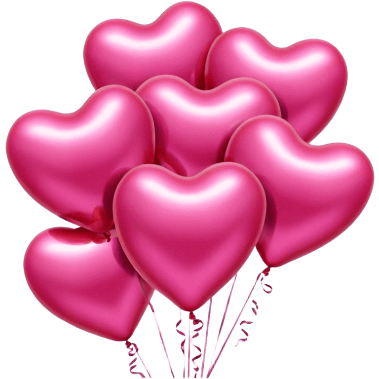 Six metallic colored balloons in the shape of a heart. three pink and three red emoji