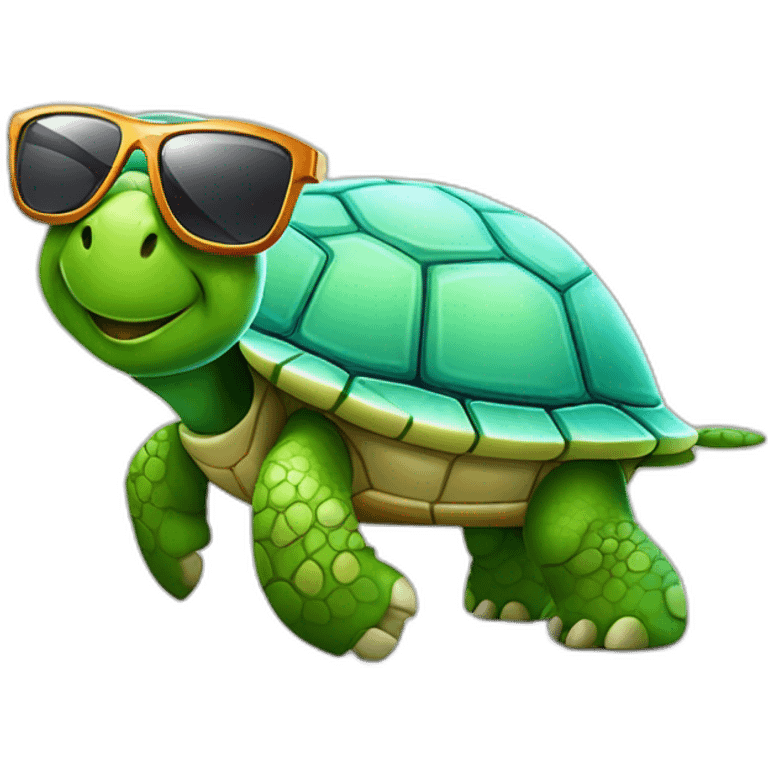 happy turtle walking slowly and sun glasses and a watch in his leg emoji