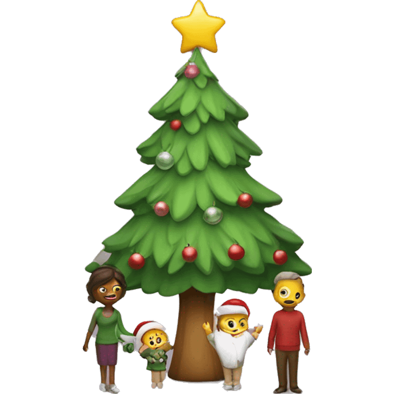 a christmas tree add a mom, dad and baby emoji