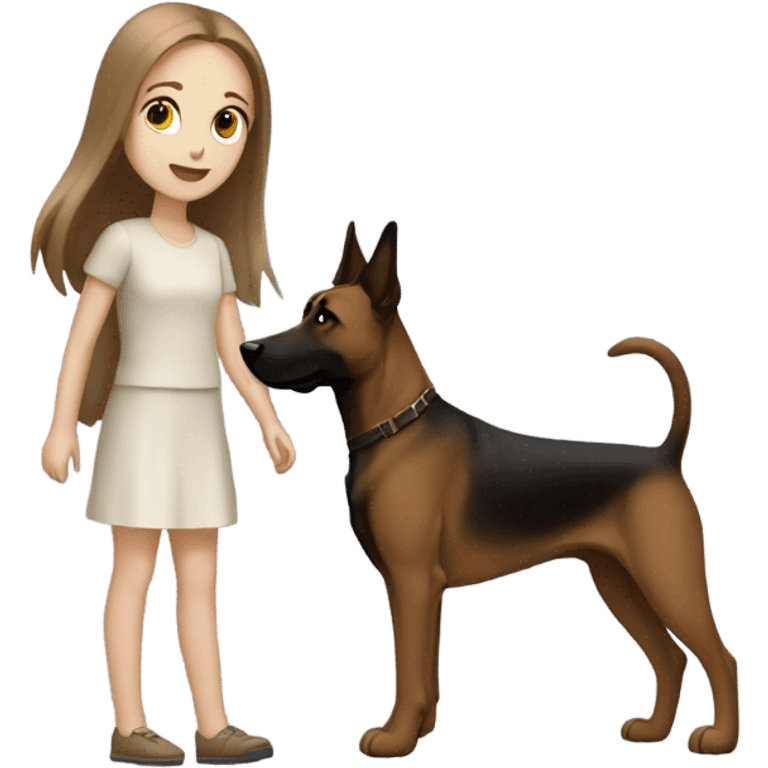 Long brown hair pale girl walking malinois dog emoji