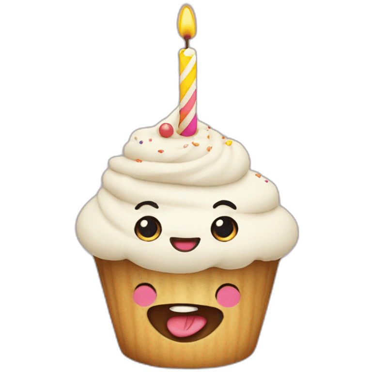 Birthday cupcake with a happy face emoji