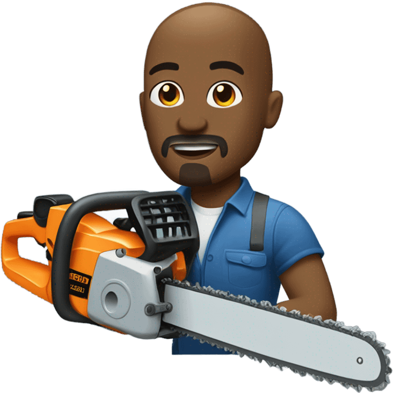 Bald black man with goatee using a chainsaw  emoji