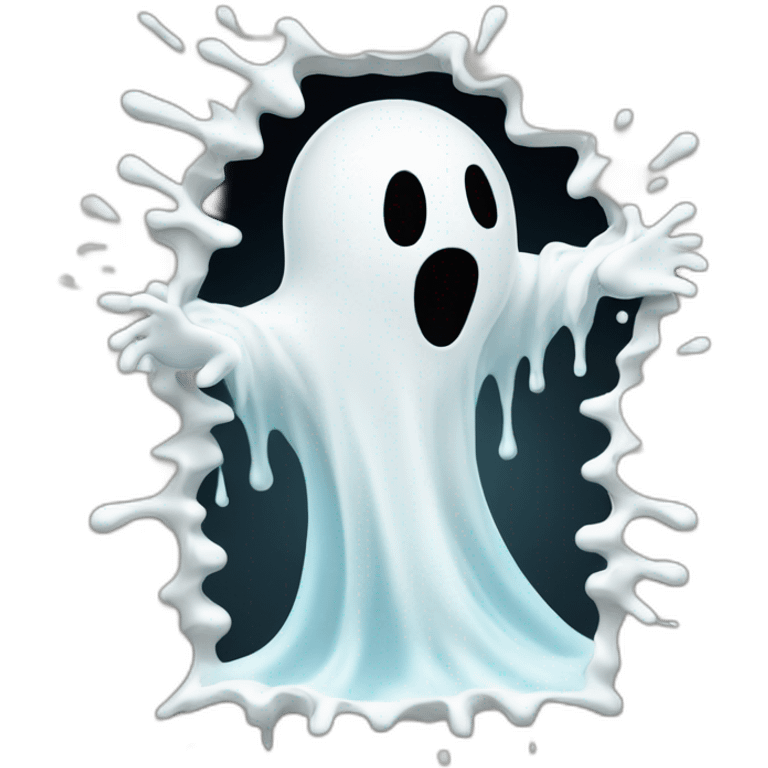 ghost stuck halfway in a wall ejecting a spray of white milky substance forward from center of body all over emoji