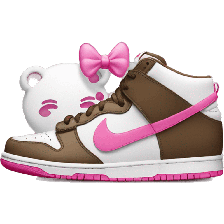 Poop emoji with a pink bow on and Nike panda dunks emoji