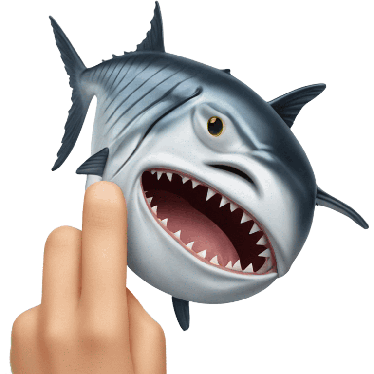 tuna with finger in its mouth emoji