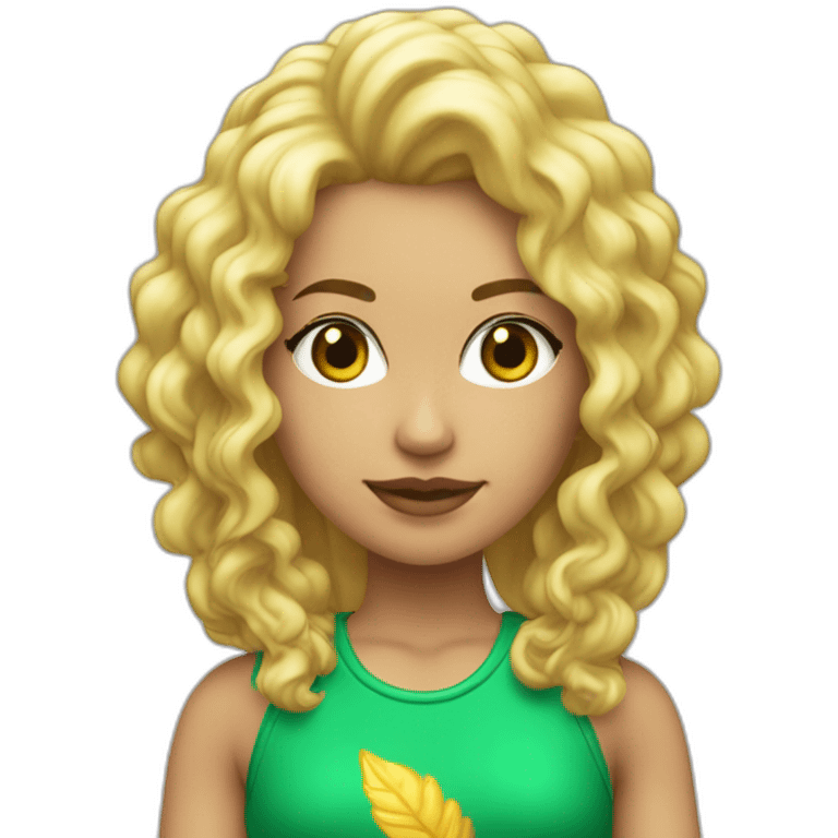 Chica rubia rizado con ropa verde + pc emoji