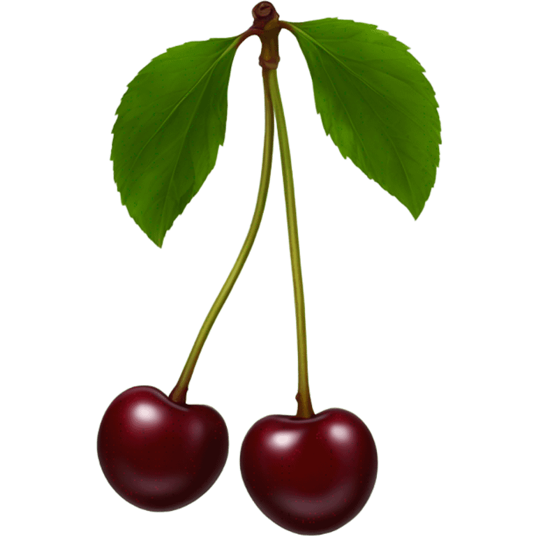 two burgundy cherries on dark green single stem emoji