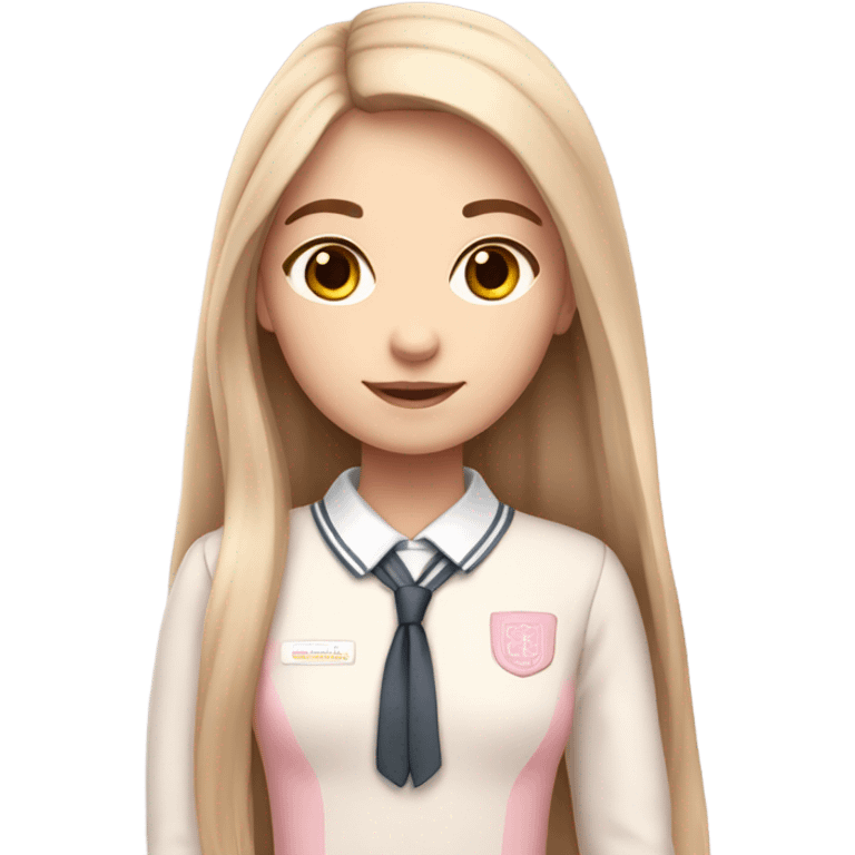 girl with fair skin, soft pink and white school uniform, long straight hair emoji