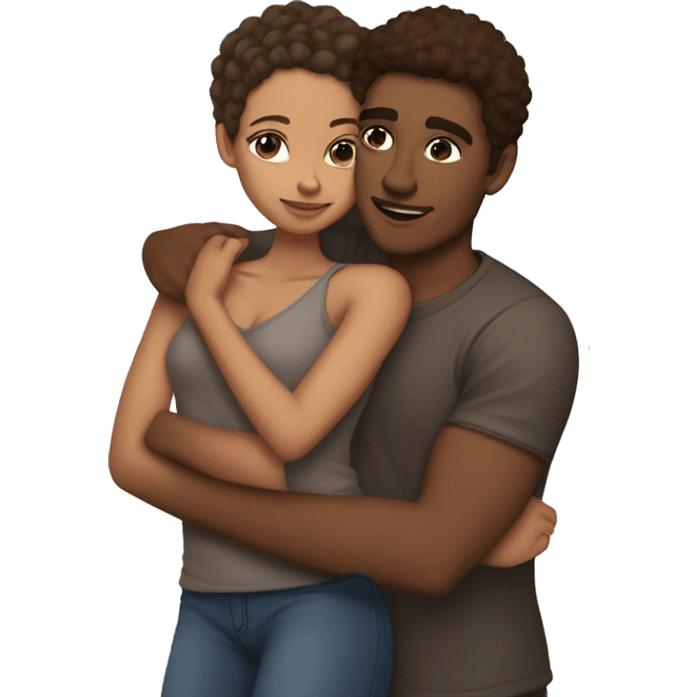 Lightskin female hugging brown skin male emoji