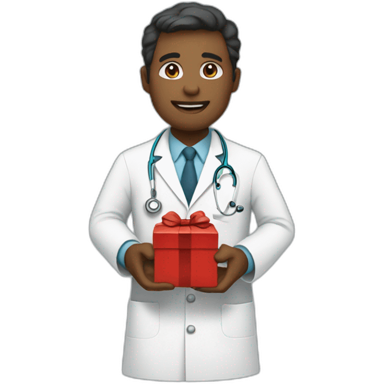 doctor holding a Christmas present emoji