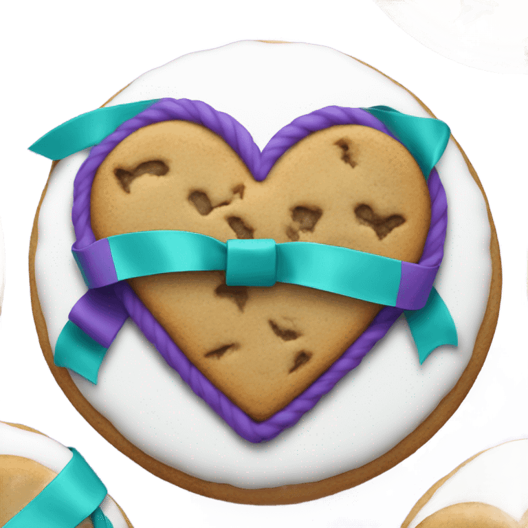 Cookie heart with purple teal awareness ribbon loop emoji