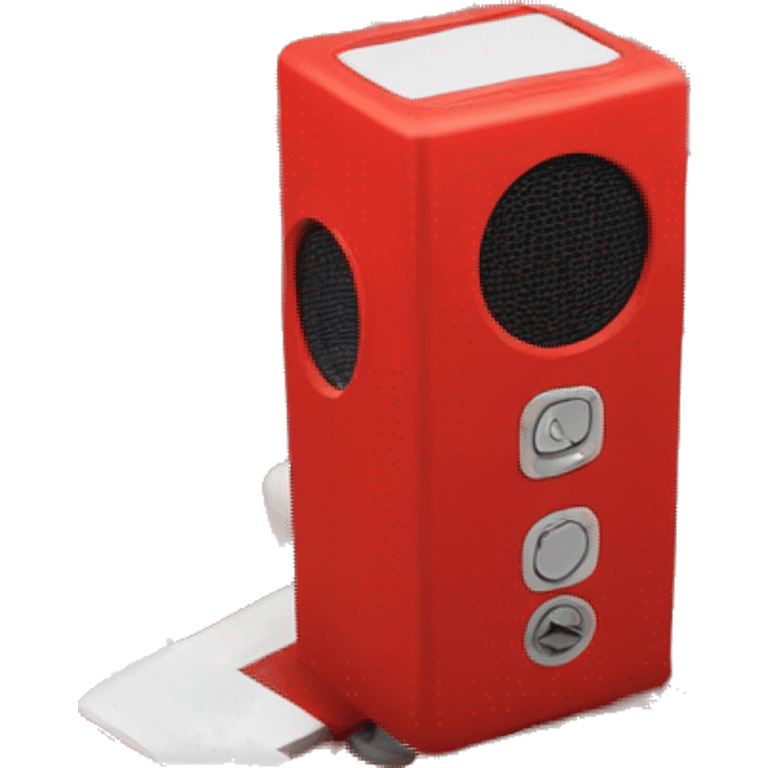 Create an emoji of a rectangular audio box that is in scarlett red and has two microphone inputs on the front emoji