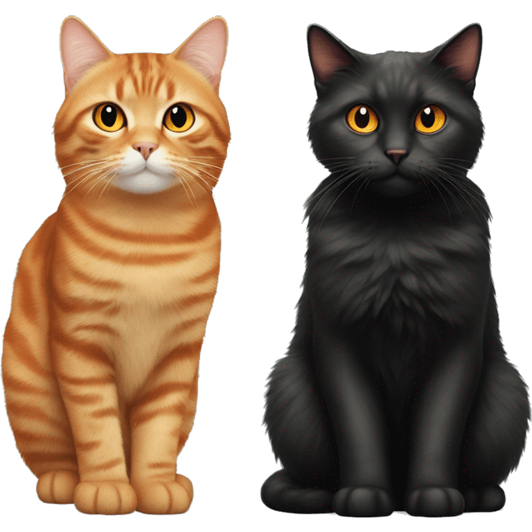 Tabby cat and orange cat and black fluffy cat standing next to eachother emoji