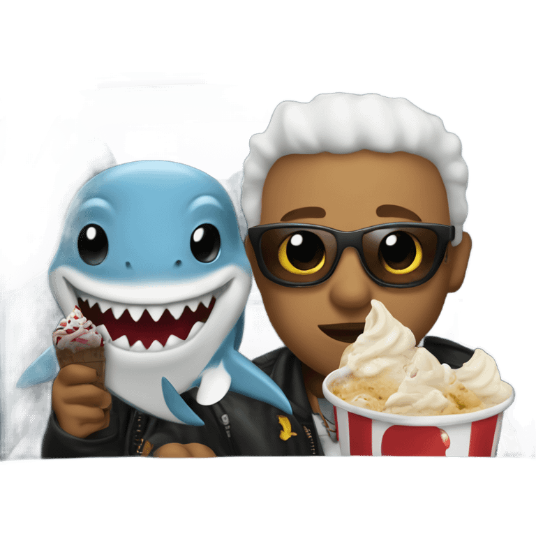 Ice crean punk with Shark in ice cube watching a movie in a car emoji