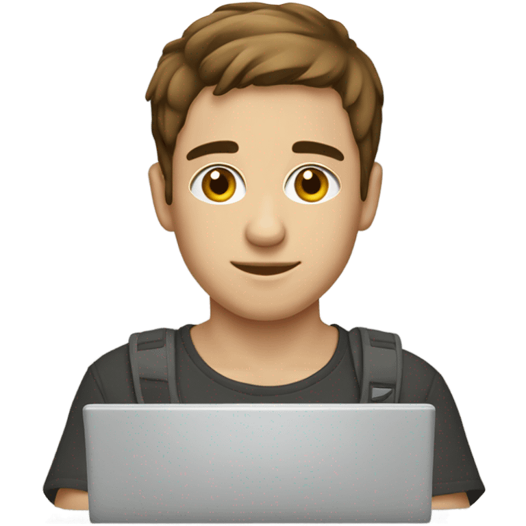 caucassian young man with short brown hair working on laptop emoji