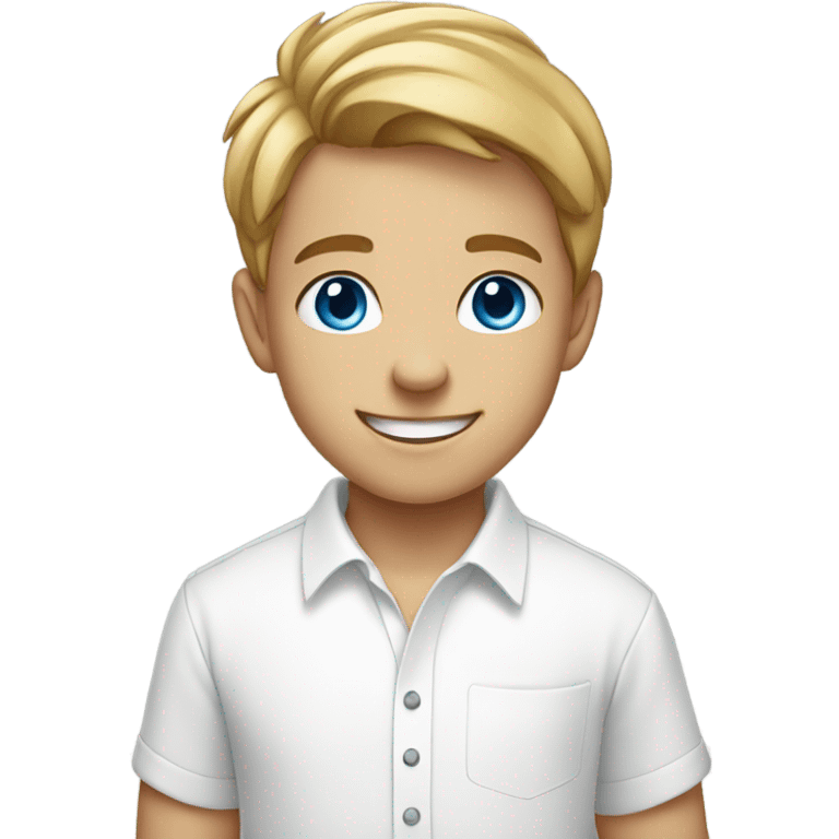 smiling boy with blue eyes in white shirt emoji