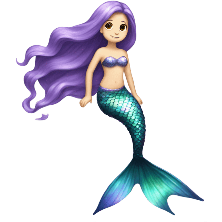 Iridescent mermaid tail full body white girl long hair brown and purple emoji