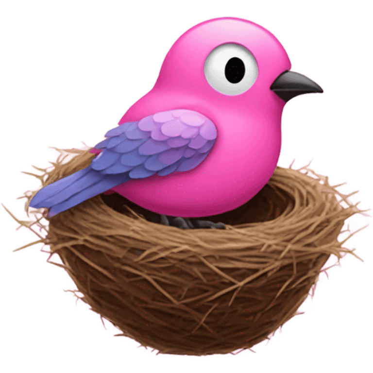 Pink sparkly bird sitting in birds nest  emoji