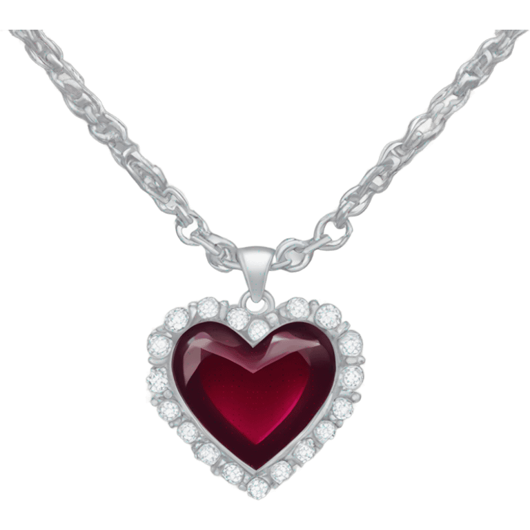 Silver necklace with a burgundy jewel heart emoji