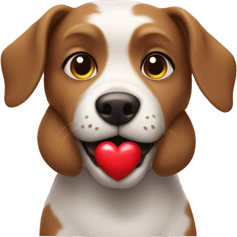 Dog holding a heart emoji