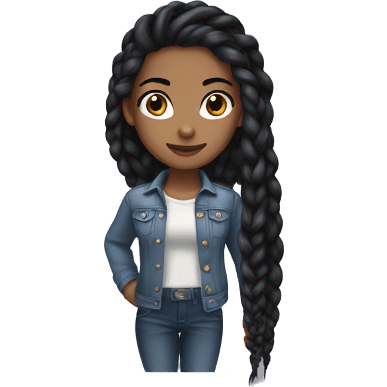 Girl with long black braided hair, brown brown eyes, silver hoop earrings, black hair, brown eyes, silver earrings. emoji