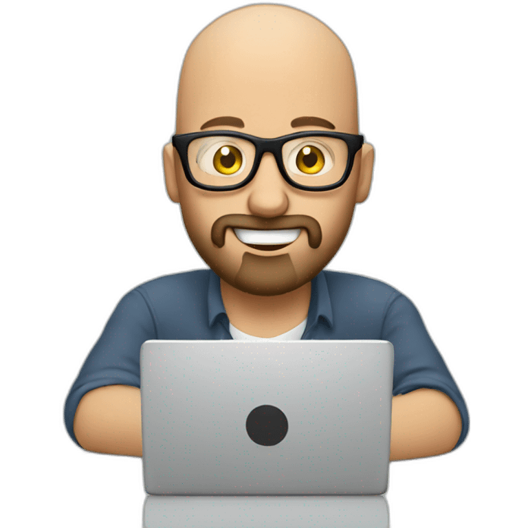 bald man with cool glasses and beard typing on computer - having fun! emoji