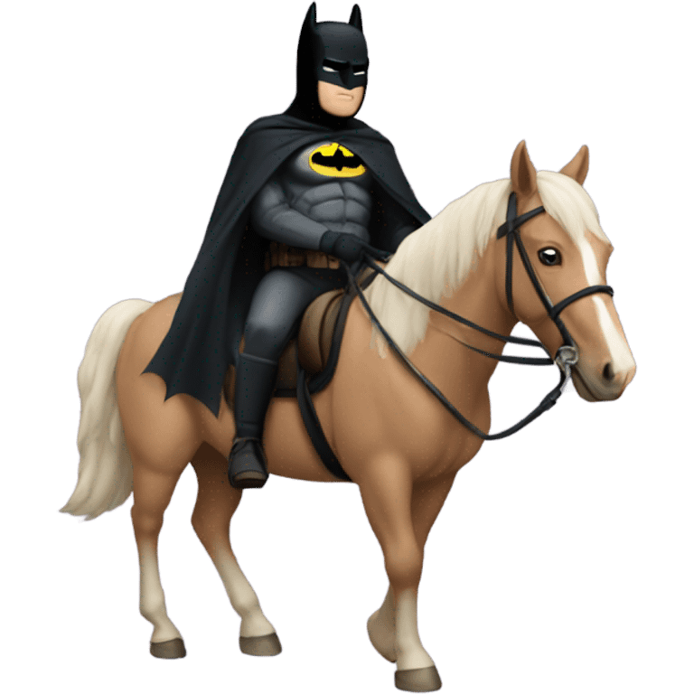 Matthew riding a horse while wearing a Batman suit emoji