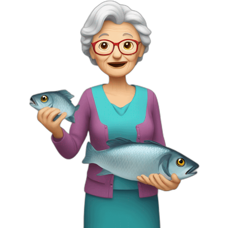 Granny with fish emoji