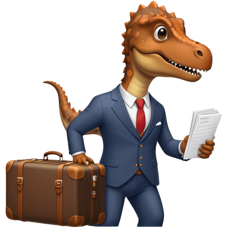 office Dinosaur in a suit, a huge luggage full of papers emoji