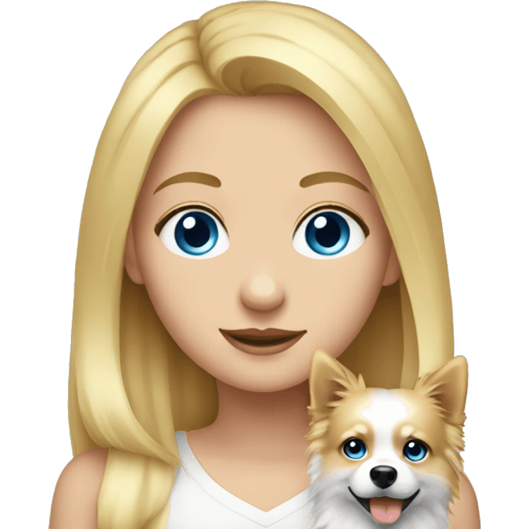 Blonde girl blue eyes holding spitz  emoji