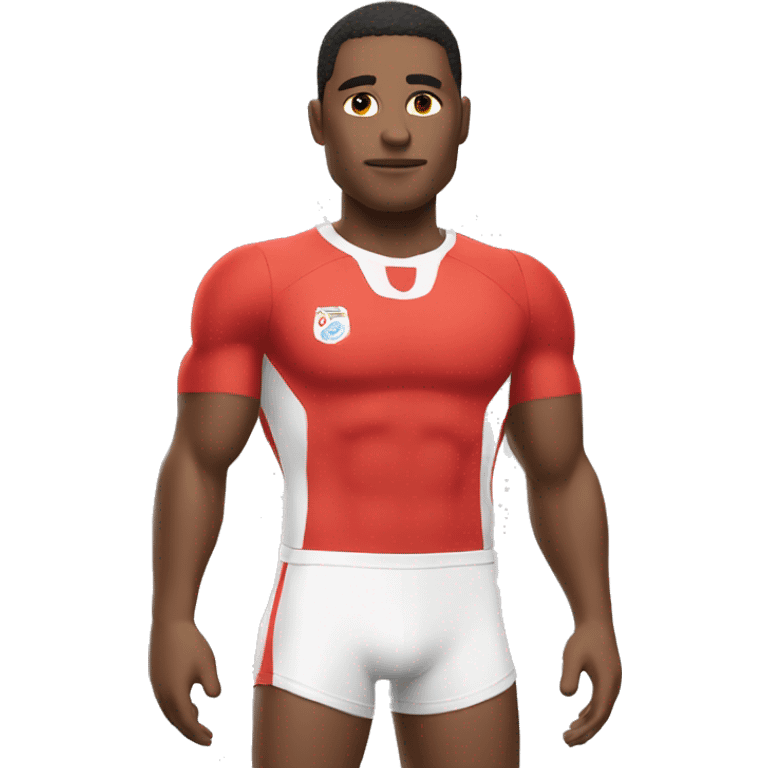 Un mec qui pleure portant un maillot rouge et blanc emoji