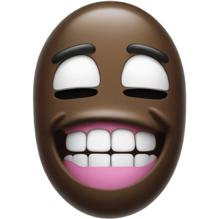 poop emoji with titanium black and white grills teeth smiling widely with its eyes closed emoji