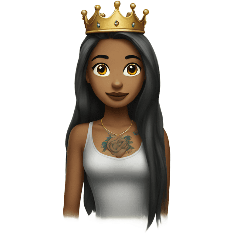 Beautiful girl wearing a crownwith tattoos and long hair emoji