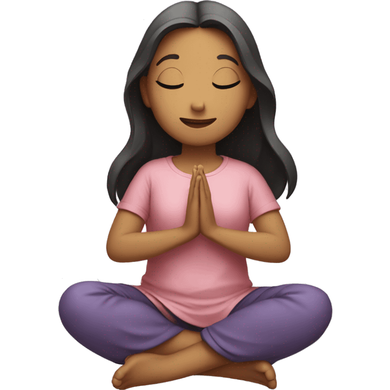 A girl is sitting on a lotus, hands folded in prayer. emoji