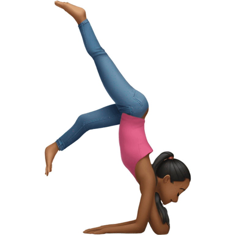 Young girl doing handstand against white wall  emoji