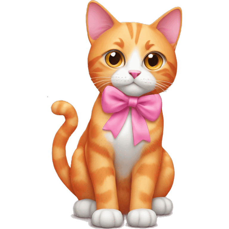 cute orange cat with cute eyes and a pink bow on its head emoji