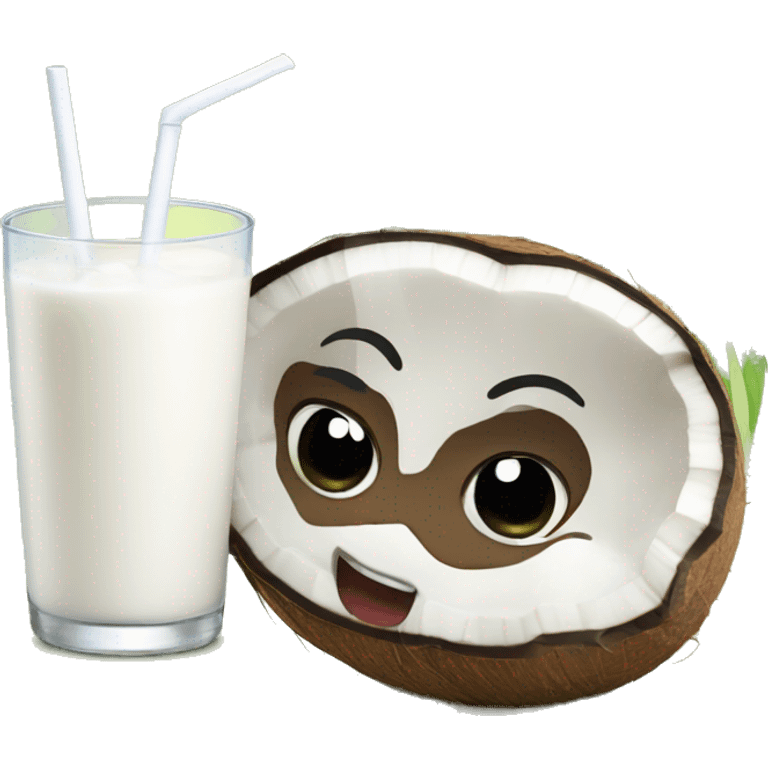 cute coconut drinking milk emoji