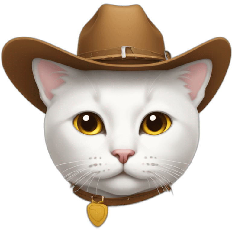 white cat wearing a cowboy hat emoji