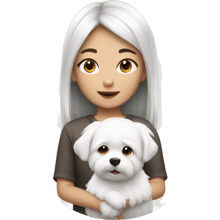 Asian girl with small white fluffy dog emoji