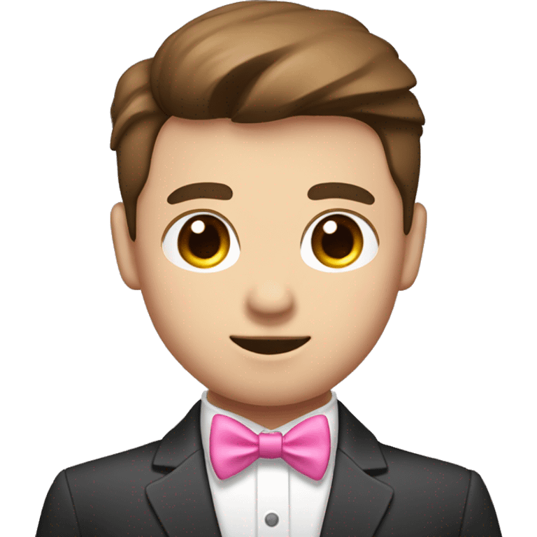 a Asia Cute Gay headhunter(white skin& brown hair) with pink bow tie and heart eyes emoji