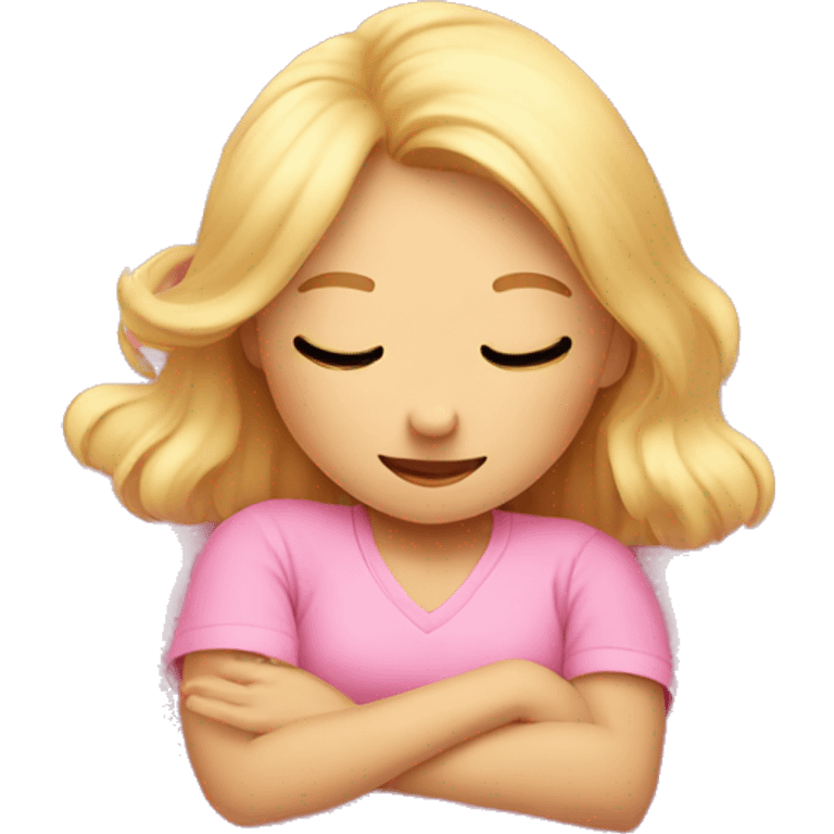 Cute blond girl in pink sleeping in pink bed emoji